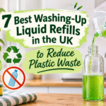 Eco-friendly washing-up liquid refills in reusable bottles for a sustainable UK kitchen
